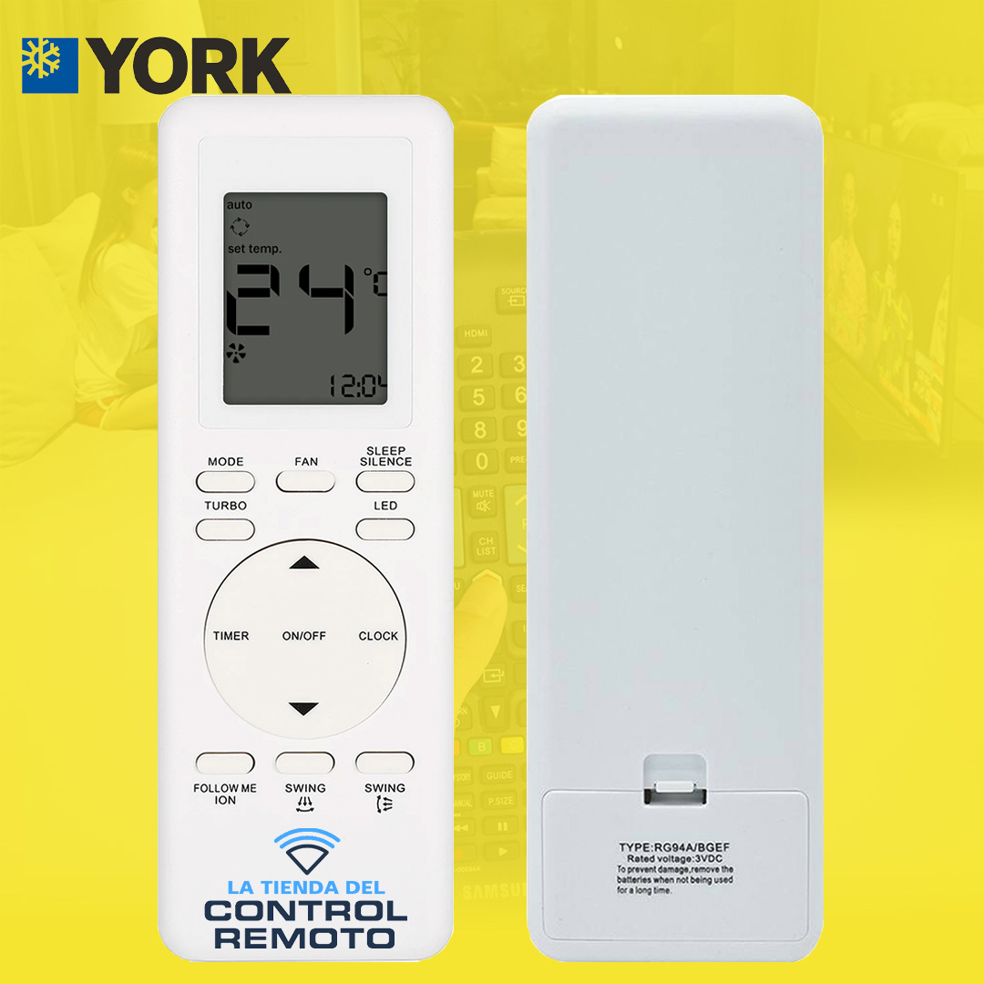 Control Remoto R92BGE para Aire Acondicionado York